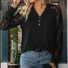 Женские модные повседневные весенне-осенние однотонные блузки и рубашки с v-образным вырезом и длинным рукавом с принтом