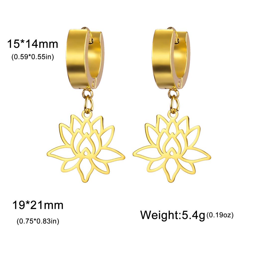 LIKGREAT Open Lotus Flower Dangle Earrings Women Stainless Steel Vintage Yoga Buddhism Healing Amulet Drop Hoop Earring Jewelry