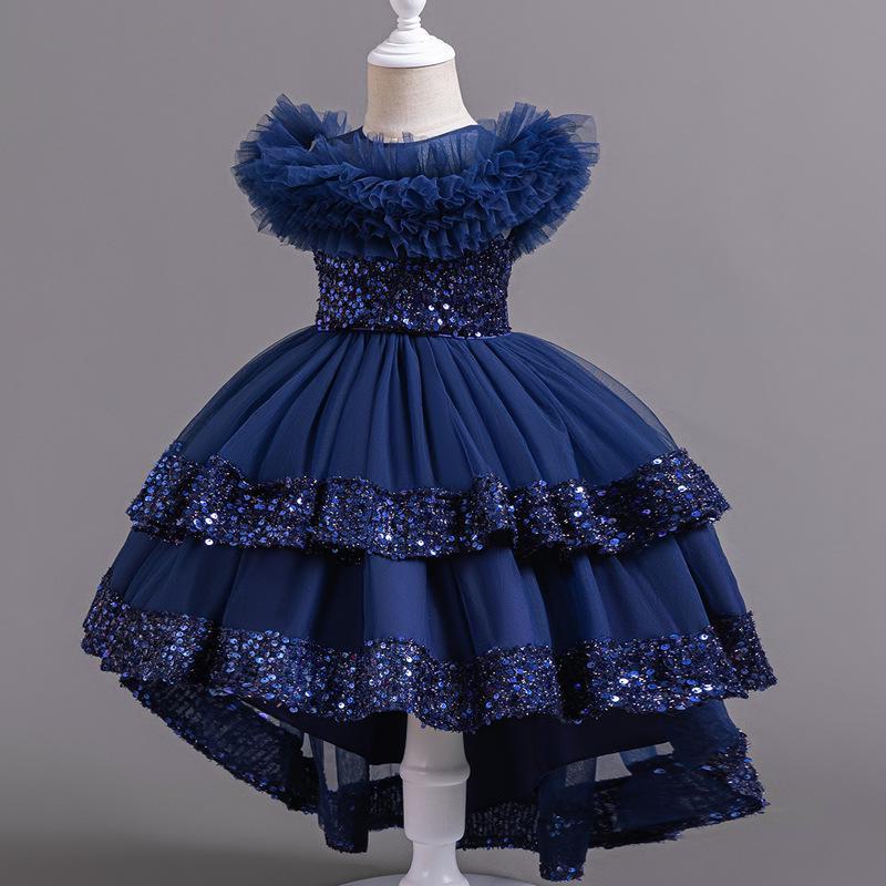 Детское кружевное платье принцессы со шлейфом, возраст 2-13 лет, летний сетчатый дизайн для девочек