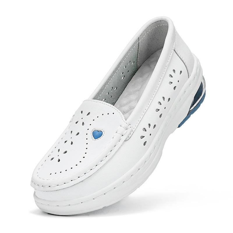 Женская массажная стелька из натуральной кожи, полые дышащие противоскользящие качели, рабочая обувь для медсестры на платформе