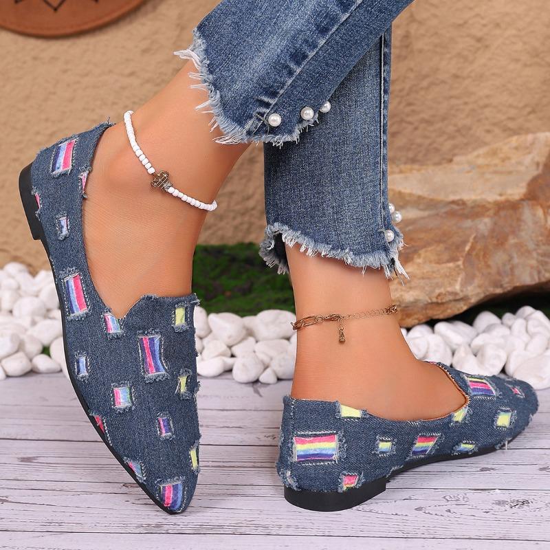 Мода 2024 года, новые женские мокасины смешанных цветов с прострочкой, дышащие повседневные туфли с острым носком, на плоской подошве