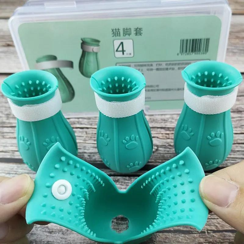 Защита когтей кошки для купания, защита от царапин, обувь для кошки, регулируемые моющие сапоги для питомца, чехлы для когтей лап кошки, товары для ухода за питомцем
