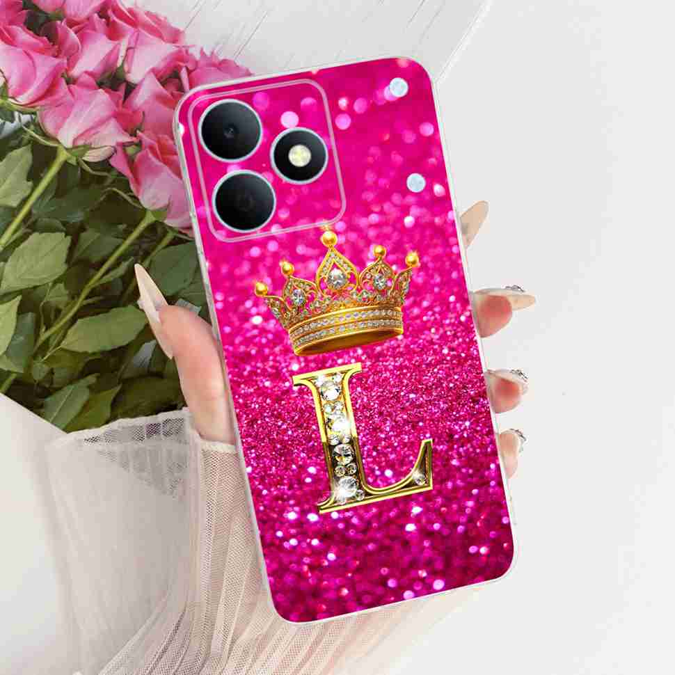 Чехол для Realme Note 80 4G RMX5388 Новый Буква Корона A-Z ТПУ Задняя Крышка Для Realme Note80 NOTE 80 4G Чехлы для Защиты Телефона