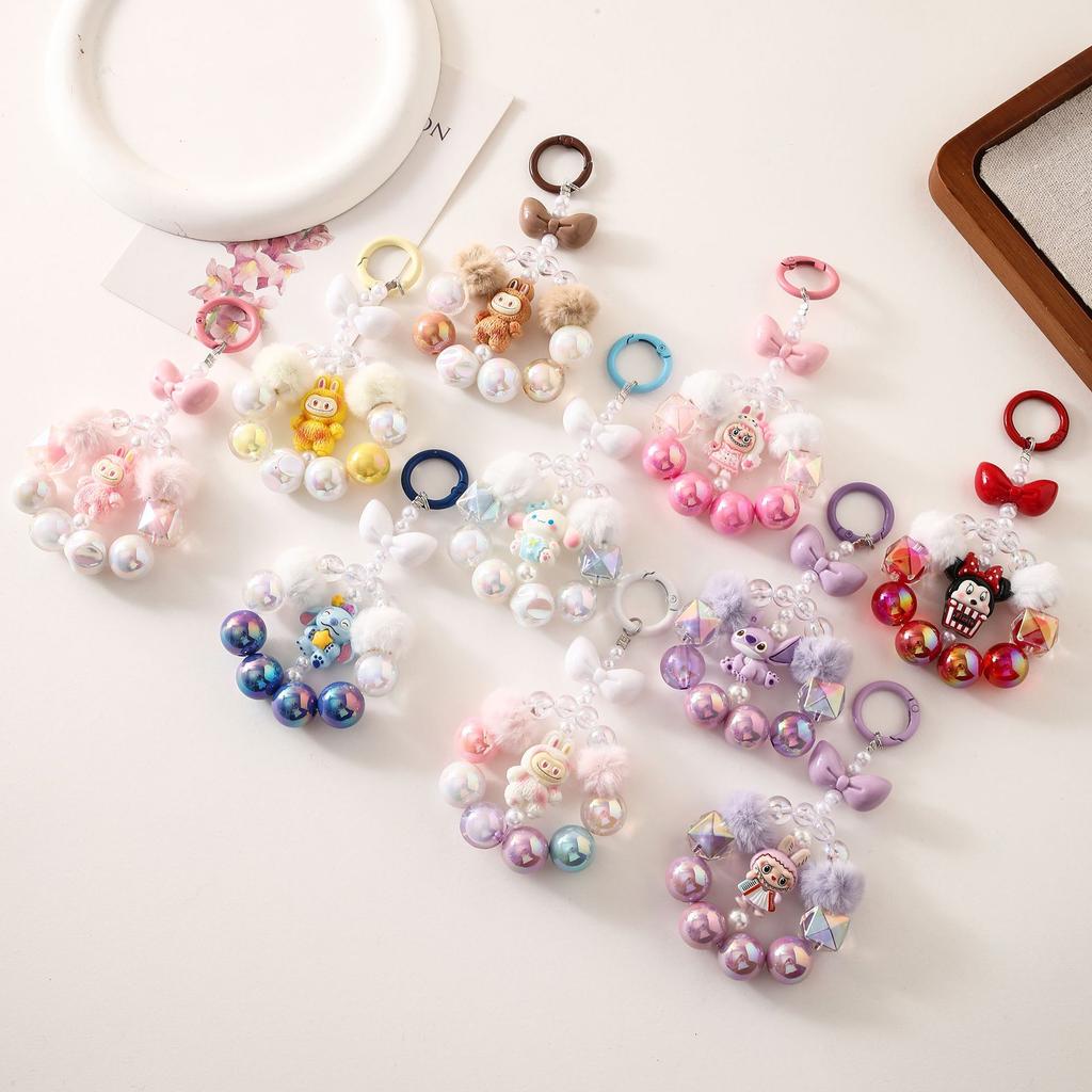 Мультяшная Девочка Сердце Веселье Ручная Работа Бисером Акрил Не Осыпающаяся Краска Цепочка для Телефона Захват Кукла Брелок Сумка Подвесное Украшение