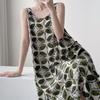 Retro style sleeveless nightdress women's summer thin cotton silk elephant print medium and long can be worn outside home dress dress