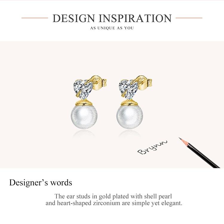 WOSTU Genuine 925 Sterling Silver Love Shell Pearl Drop Earrings for Women Plated Gold Earrings Jewelry
