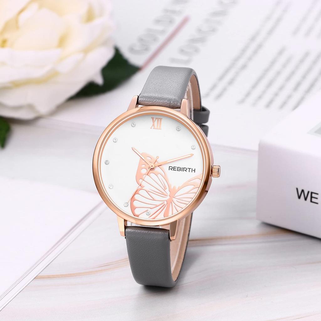 Leather Watch Cute Butterfly Simple Analog Display Waterproof Leather Strap Ladies Watch Antique Business Casual Black Birthday Anniversary Christmas