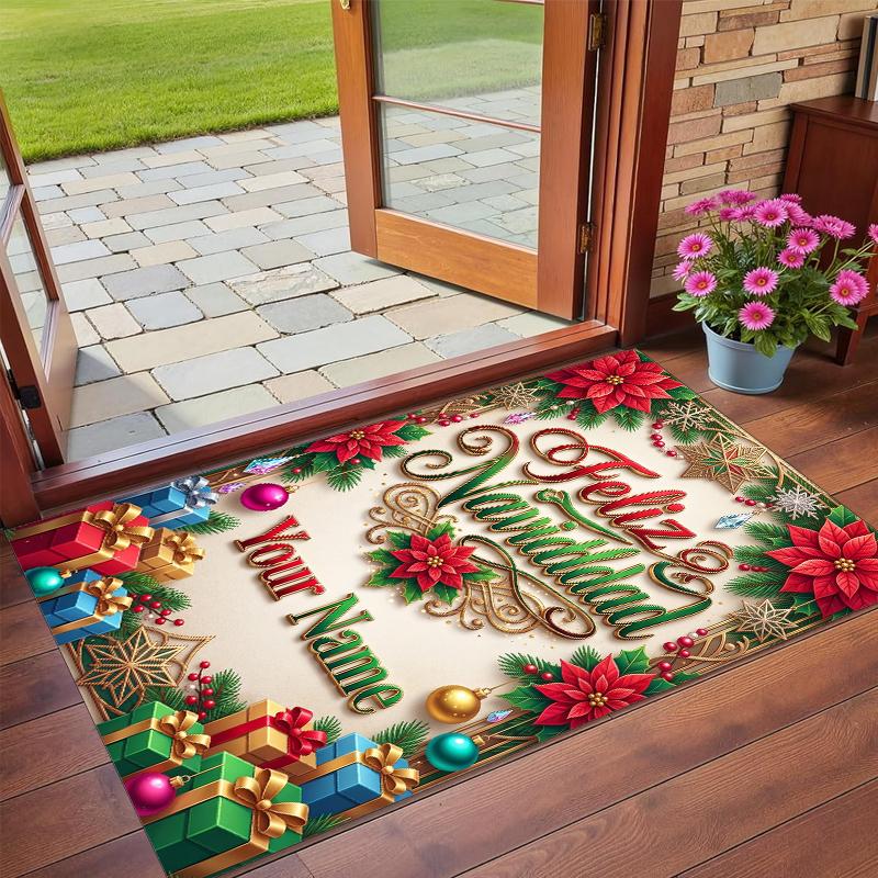 Christmas Custom Name Printed Square Area Rug Soft Non Slip Floor Carpet For Bedroom Holiday Gift