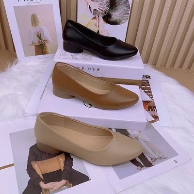 Туфли для мам, одинарные туфли, женская повседневная обувь для пожилых женщин, женская обувь с мягкой подошвой, нескользящая и удобная, осенние туфли из кожи с неглубоким вырезом, на толстом каблуке, рабочая ш