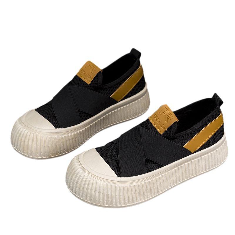 Женская обувь весна и осень новая дышащая сетка печенье парусиновая обувь толстая подошва показывает рост, одна педаль прилив и повседневная обувь для скейтборда