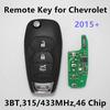 3 Button Car Key 315Mhz/433MHz for CHEVROLET Malibu Cruze Aveo Spark Volt Equinox Sonic Camaro/315/433Mhz/ID46 /HU100