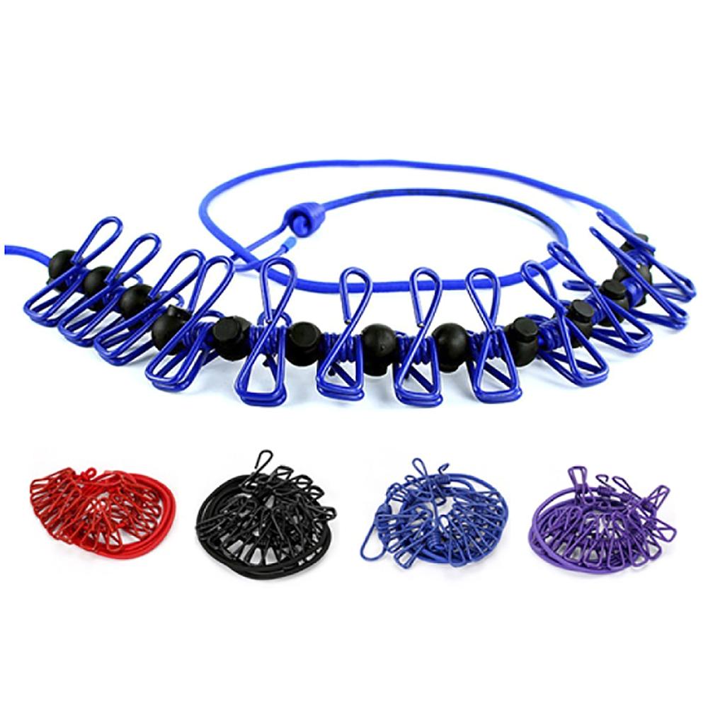 Регулируемая выдвижная сушилка для белья Ветрозащитная веревка с 12 прищепками Эластичная бельевая веревка Дорожная бельевая веревка