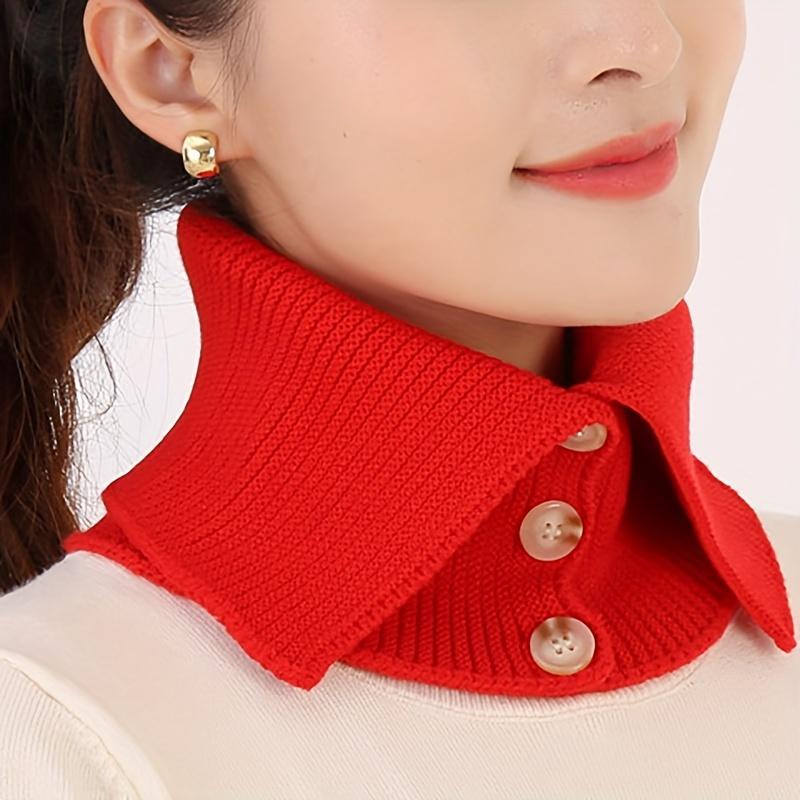 Женский шарф-манишка с искусственным воротником, элегантный, на пуговицах, согревающий шею, мягкий, эластичный, однотонный, зимний аксессуар для улицы и повседневной носки