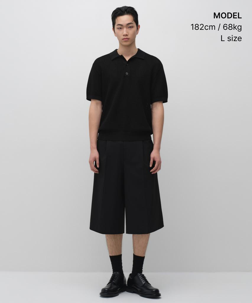 MUSINSA STANDARD Crocheted Knitted Polo Shirt [Black]