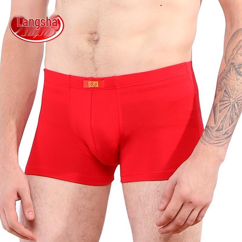 Мужские боксеры-брифы LangSha из чистого хлопка, красные, праздничные - 2 штуки