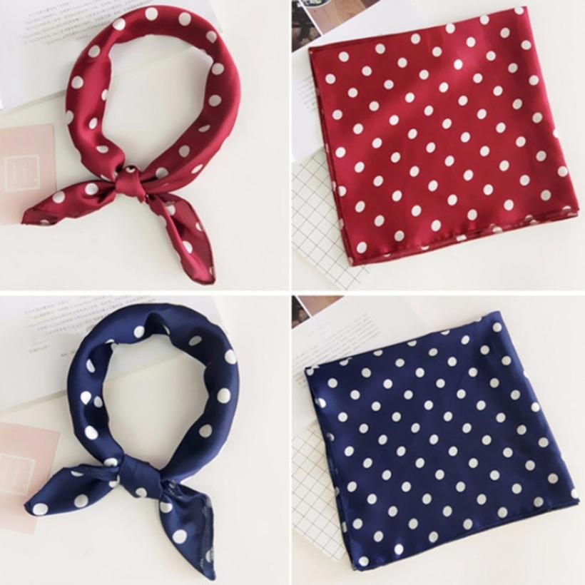 Women Satin Head Neck Scarves Handkerchief Multipurpose Polka Dot Printed Soft Hair Band