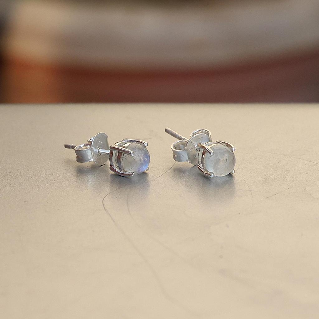 Moonstone Stud Silver Earring, Silver Jewelry, 925 Sterling Silver Handmade Jewelry