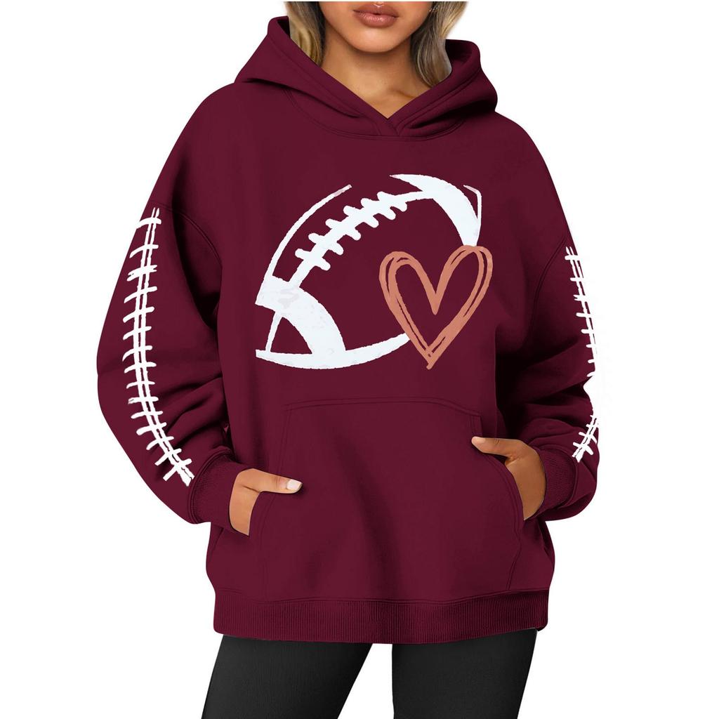 Women's Round Neck Long Sleeve Rugby Print Top Hoodie