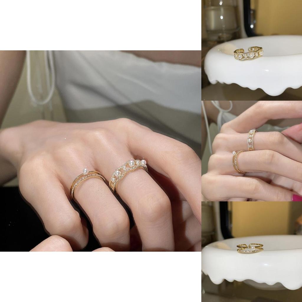 Adjustable Trendy Copper Ring With Stunning Rhinestones And Elegant Pearls For Womens Looks Chic