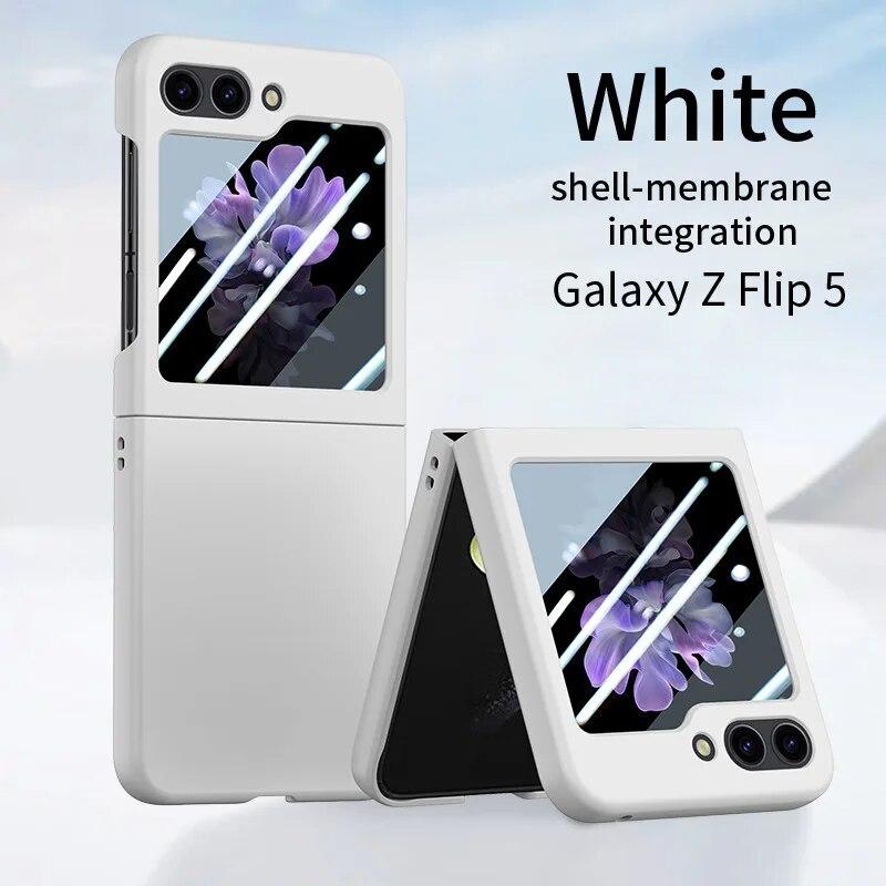 Чехол для Samsung Galaxy Z Flip 5 5G, ультратонкий чехол на ощупь, сплошной цвет с закаленным стеклом, полный чехол на 360 градусов для Z Flip5