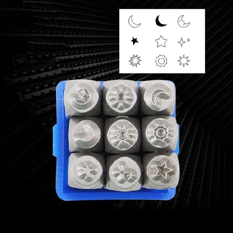 9 шт. Инструмент для тиснения кожи Луна Звезда Солнце Пуансоны Металлическая ручка Кожаный штамп Инструмент для тиснения Для изготовления кожаных украшений