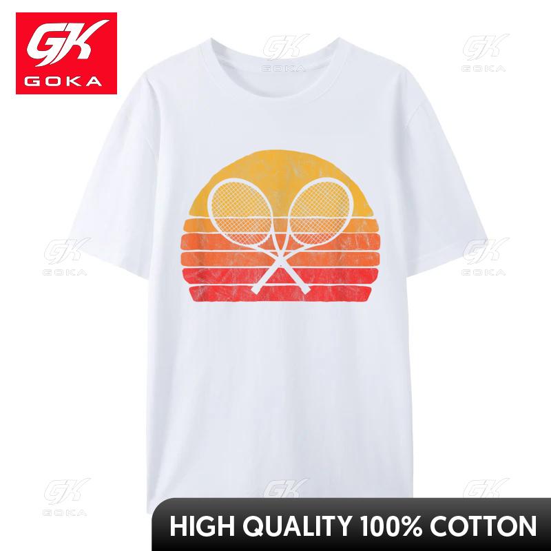 Crossed Tennis Racquets Retro s Sun Vintage Design Printing Design Tops Shirt Fitted Cotton Tee Shirts Unisex TShirts