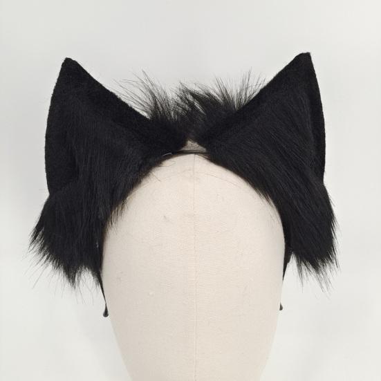 Обруч для волос с плюшевыми кошачьими ушками, эластичный головной убор, искусственные уши животных ручной работы, металлическая оправа, гибкая повязка на голову, аксессуары для фотосъемки на Хэллоуин