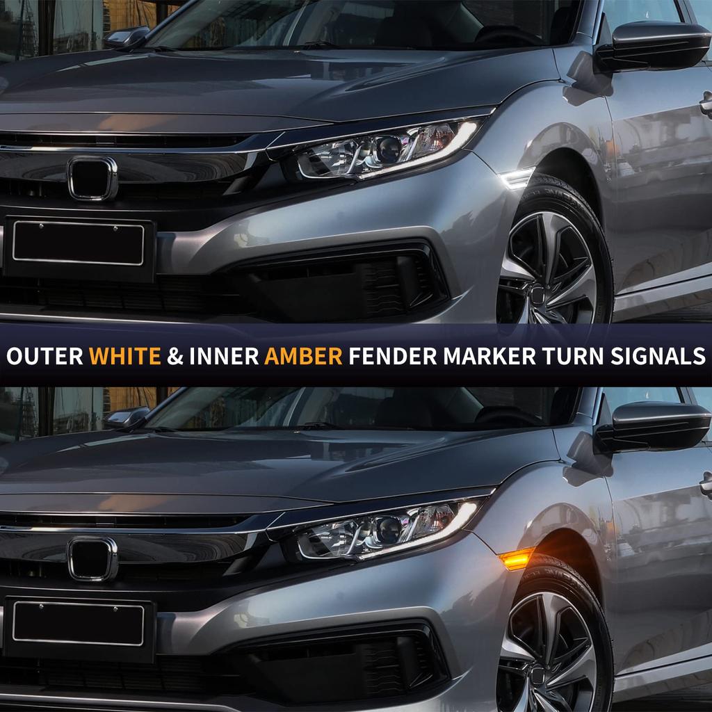 GemPro Front Fender LED Side Marker Lights with Sequential Turn Signal Delights for Honda Civic 10th Generation Type Sport of (FK7, FK8, FC1), Coupe,