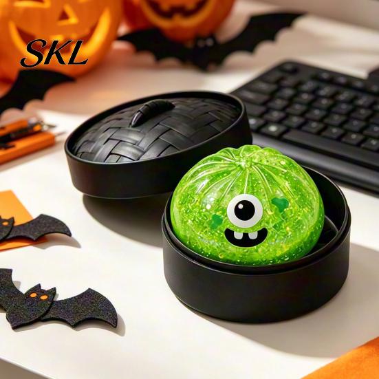 Decompression Toy Halloween Dumpling Squeeze with Steamer Box, Pumpkin Ghost Bat Steamed Kids Stress Relief Bun Sensory for Relief, Party Favors