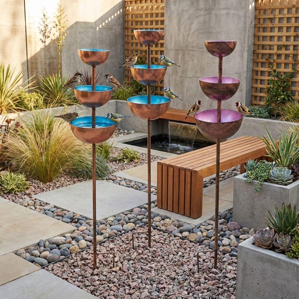 Three-layer Bowl 3-Tiered Bird Bath Handmade Bird Water Bowls Birdbath Stand Outdoor Yard