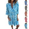 Women's Fashionable V-neck Fresh Printed Temperament Five Quarter Sleeve Dress