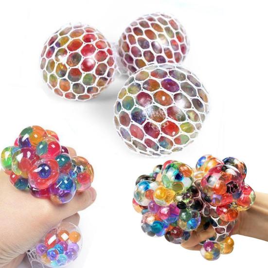 2Pcs Rainbow Stress Ball with Mesh Anxiety Relief TPR Colorful Beads