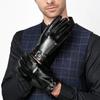 Теплые перчатки для вождения и езды на велосипеде, нескользящие, зимние, мужские, черная кожа, деловые