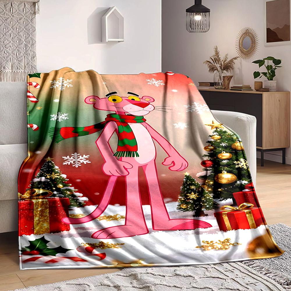 1Pc Pink Panther Christmas Holiday Flannel Fleece Blanket Soft Warm Throw Blanket For Sofa Bed Couch Home Decor Travel Nap Blanket Xmas Gift Q1533