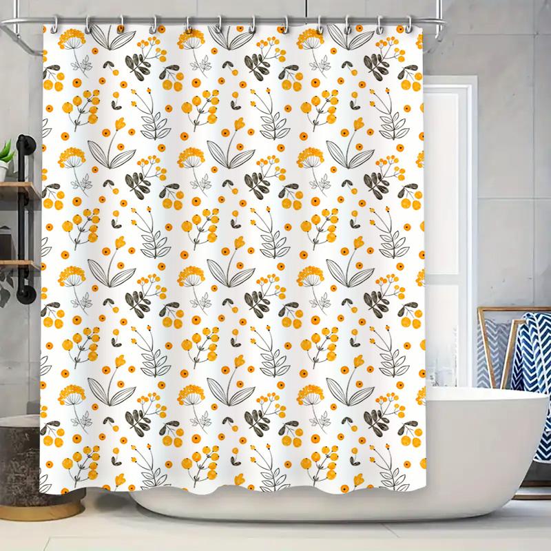 Fashion Floral Shower Curtain Yellow Black Water Repellent Bath Liner with Hook for Bathroom Decor Modern Printing Home Accessor