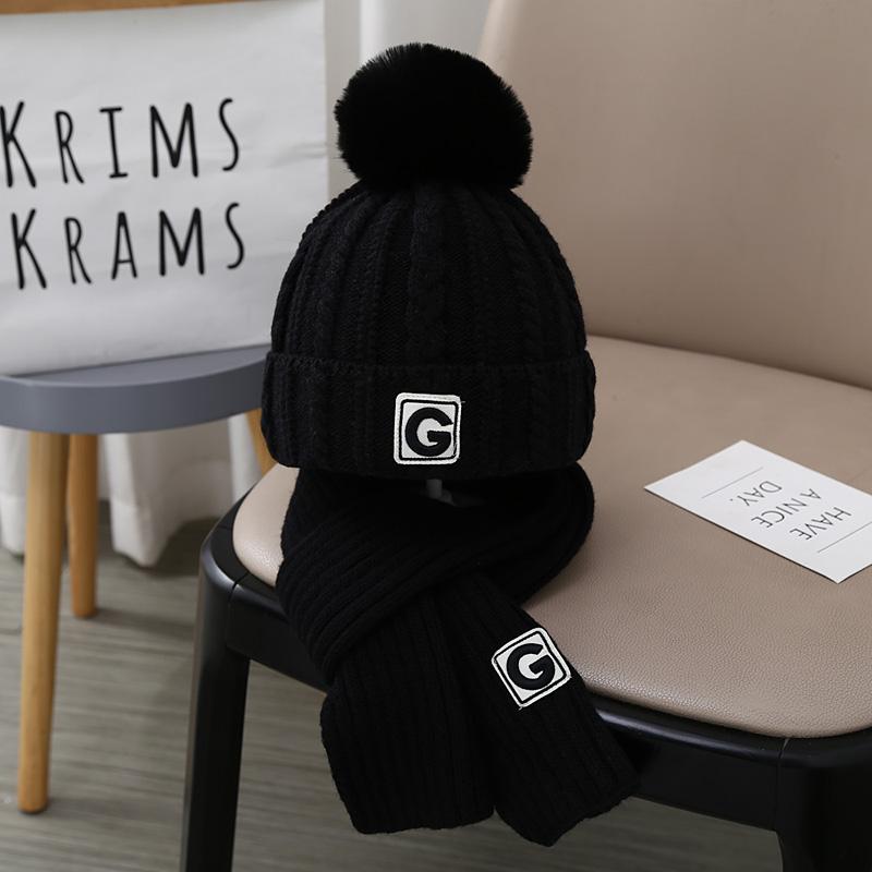 New children's hat set, scarf two-piece set, boys' knitted hat, fleece thickened girls' hat winter
