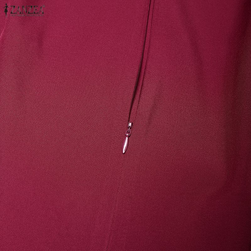 ZANZEA Женское мусульманское повседневное платье свободного кроя с круглым вырезом и длинным рукавом