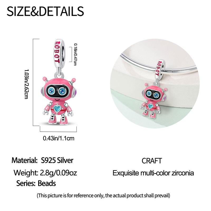 New In Original Charms Copper Sweet Pink Robot Charm Beads Fits 3Mm Original Bracelets For Womens Diy Fine Jewelry Gift