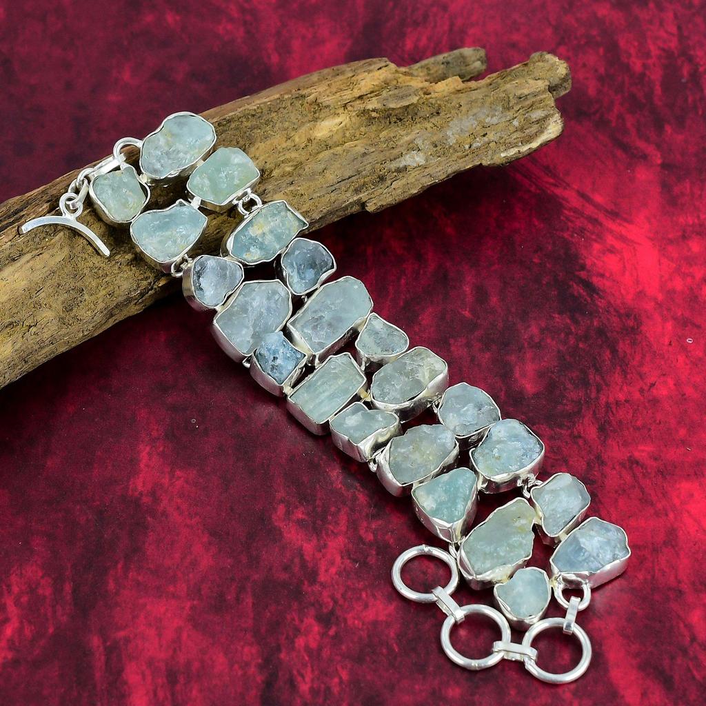 Rough Aquamarine Gemstone Jewelry, 925 Solid Sterling Sliver Necklace & Bracelet Jewelry Set, Handmade Silver Jewelry Set For Her, Gorgeous Jewelry