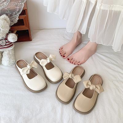 Туфли-полубосоножки в сказочном стиле с бантом, женские, лето-осень 2025, новинка, Мори, мягкая подошва, с юбкой, Doudou, сандалии на плоской подошве