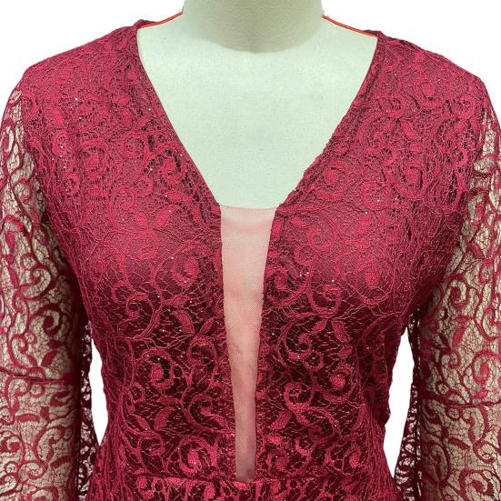 Женское вечернее платье с V-образным вырезом, прозрачной кружевной вышивкой, расклешенными рукавами, бальное платье А-силуэта, подол «рыбий хвост», облегающее коктейльное вечернее платье, выпускной, банкетное платье макси