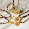 Retro leopard print woven rope necklace, niche high-end bracelet, fashionable versatile titanium steel earrings