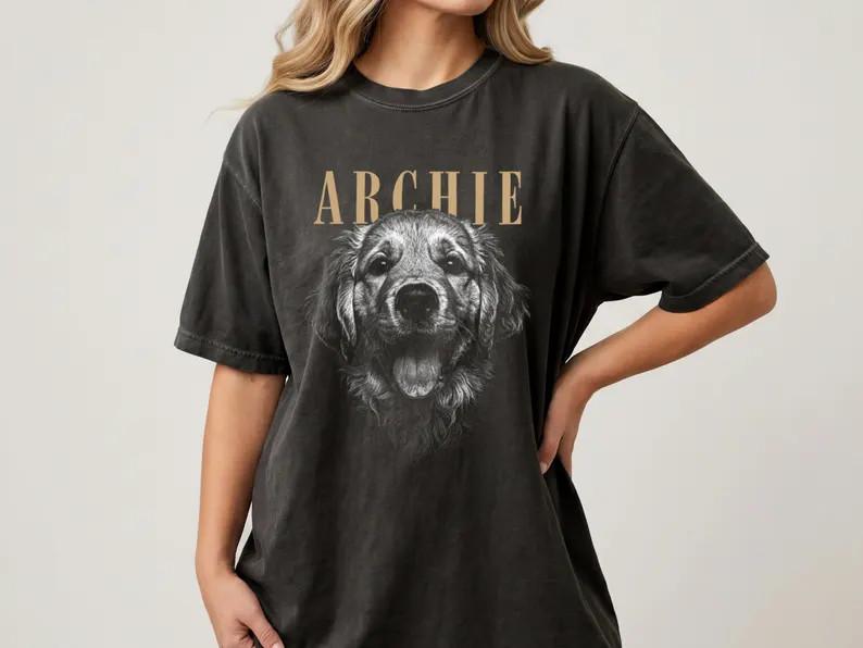 Custom Pet Sketch Portrait Shirt Personalized Dog Photo Tee Unique Cat Lover Mem