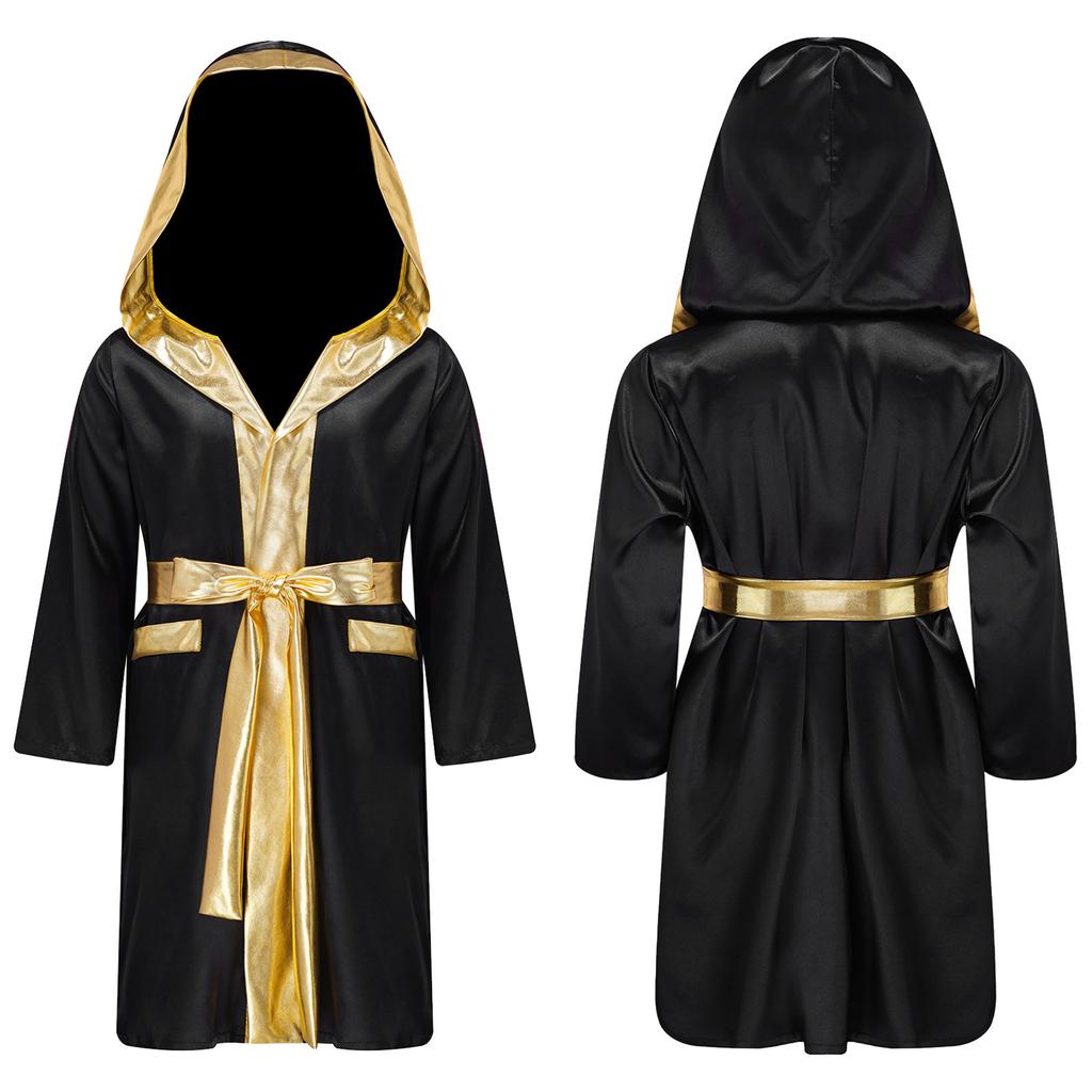 Kids Boxer Cosplay Uniform Set Costume Hooded Cloak Robe Boxing Fight Gown Role Play Outfits Halloween Carnival Party