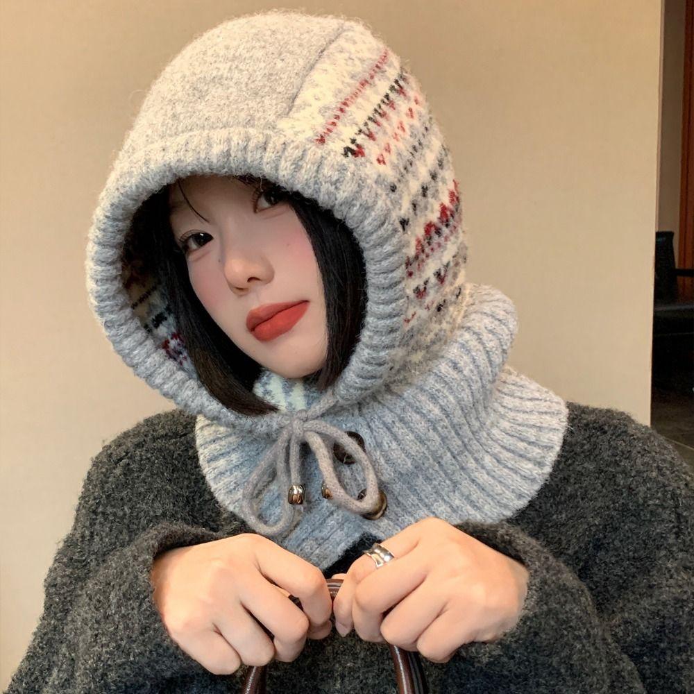 Пуловер Шапка Жаккардовая Балаклава Шапка С Принтом Зимняя Шапка Модный Вязаный Головной Убор в Стиле Фэр-Айл Уличный