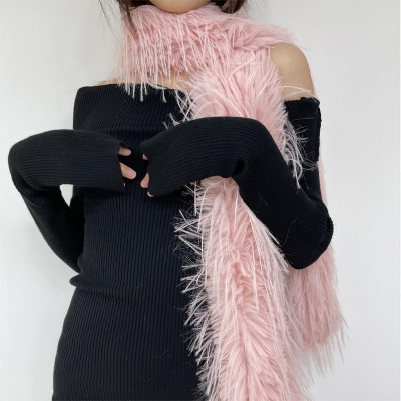 Пушистый Меховой Воротник Шарф для Зимы Декоративный Гейтор для Шеи Длинная Меховая Шаль Взрослые Подростки Теплая Шейная Одежда Воротник для Формального Платья