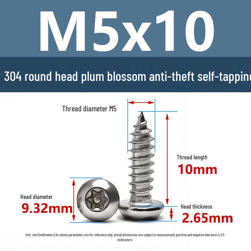 Yigu 304 Anti-Theft Torx Pin Self-Tapping Screws: M2-M5 Round Head, Mushroom Head, Pointed Tail Wood Screws