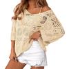 Women's Crochet Beach Sun Protection T-shirt with 7-Point Sleeves