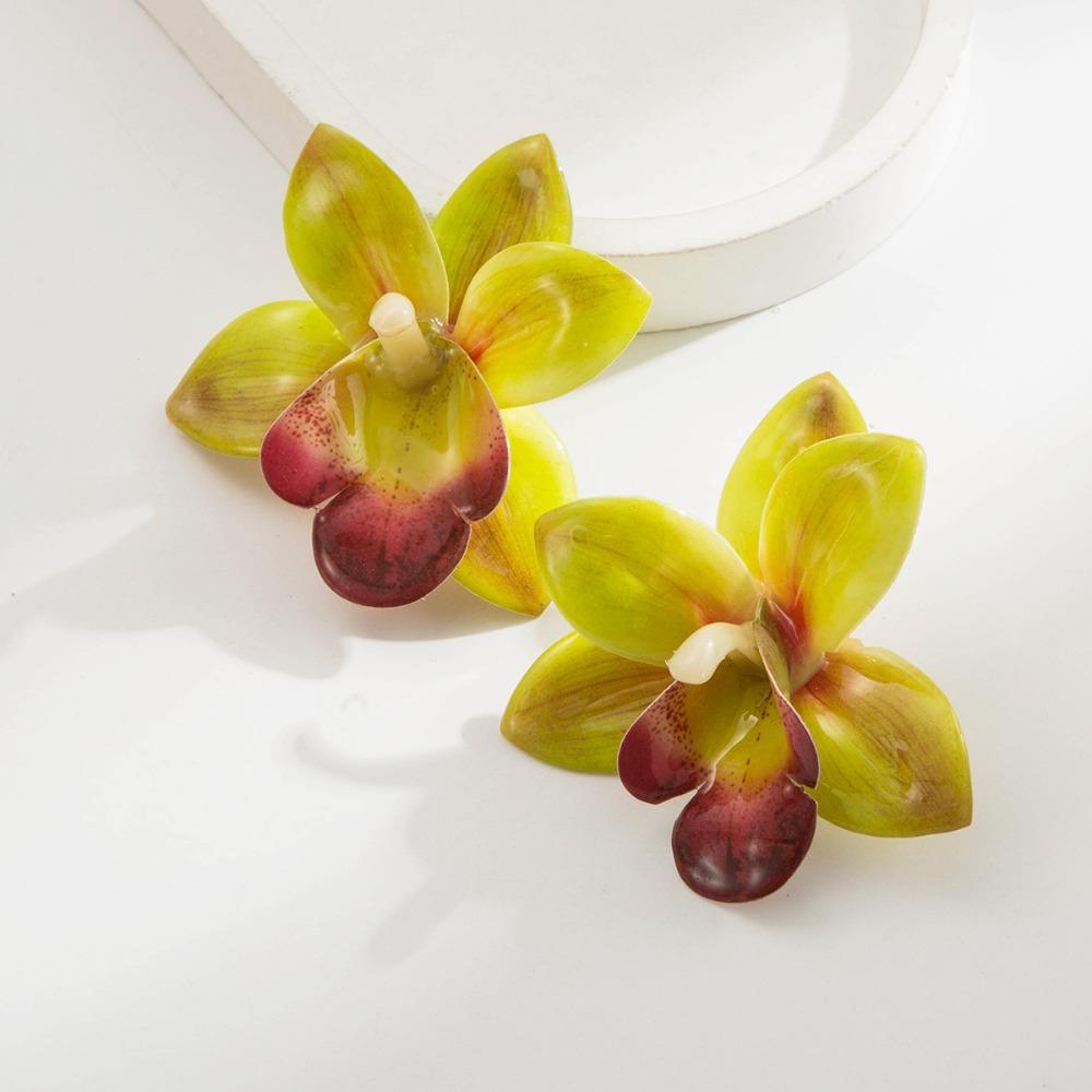 Silver Needle Flower Stud Earrings Epoxy Resin Vacation Style Earrings Women
