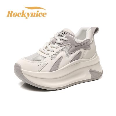 Летняя женская обувь на толстой подошве, дышащая, из натуральной кожи, сетчатая, 7 см высокая платформа, спортивная повседневная обувь, вулканизированные массивные кроссовки